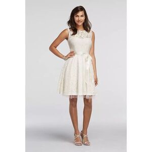David's Bridal White Lace Mini Dress
